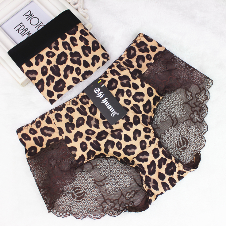 Transparent Hot Leopard Print Couple Underwear, Feminine Lace Triangle Temptation Set, Modal Cotton Men's Boxer Briefs