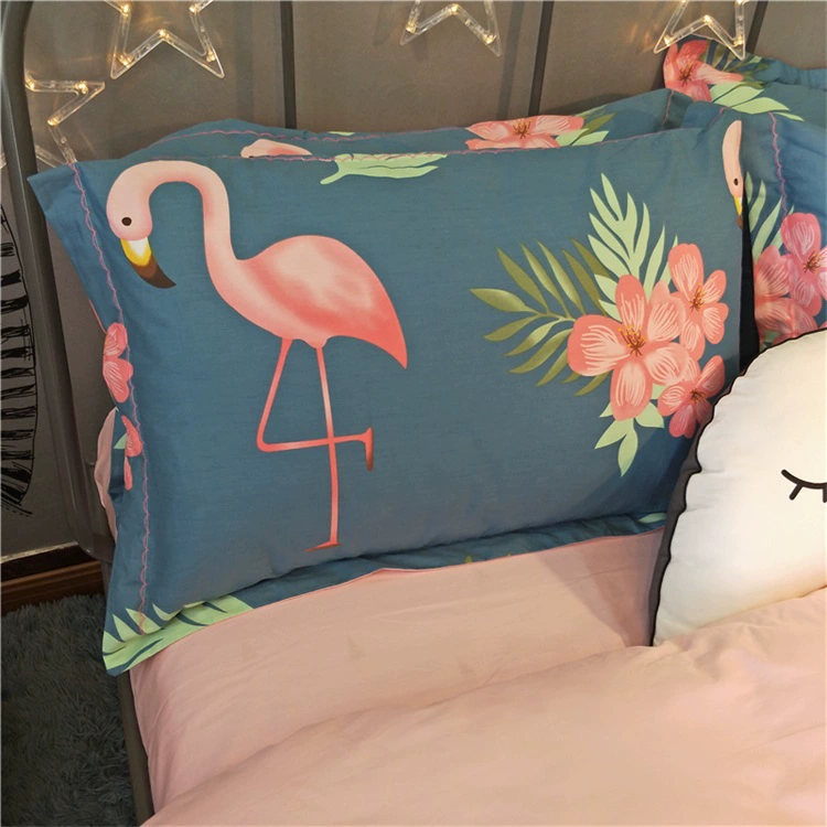 Cotton đơn giản bốn mảnh flamingo phim hoạt hình bông bộ đồ giường 1.2 m khăn trải giường quilt cover ba mảnh bộ chăn ga