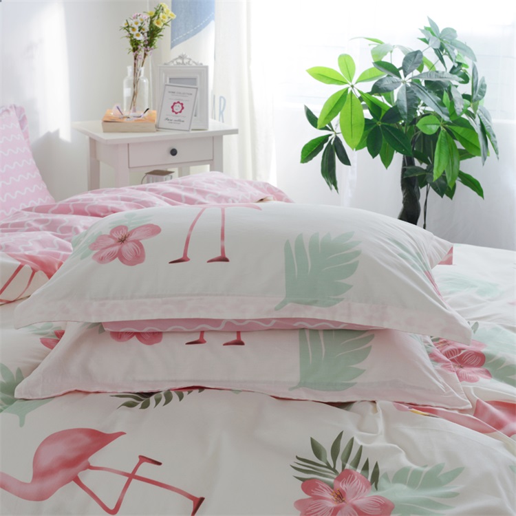 Cotton đơn giản bốn mảnh flamingo phim hoạt hình bông bộ đồ giường 1.2 m khăn trải giường quilt cover ba mảnh