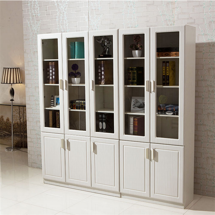 Two-door three-door bookcase free combination simple modern bookcase glass door simple bookshelf storage cabinet white
