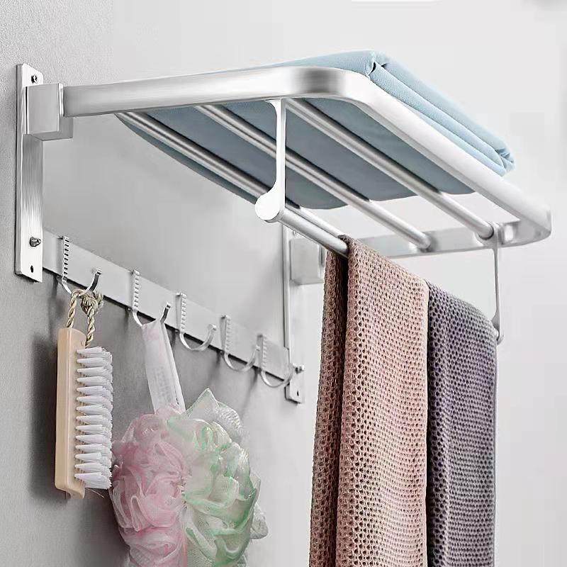Space Aluminum Bathroom Wall-mounted Fur Towel Rack Makeup room Toilet Shelve Bathroom bath towels Bath Towels free of punch