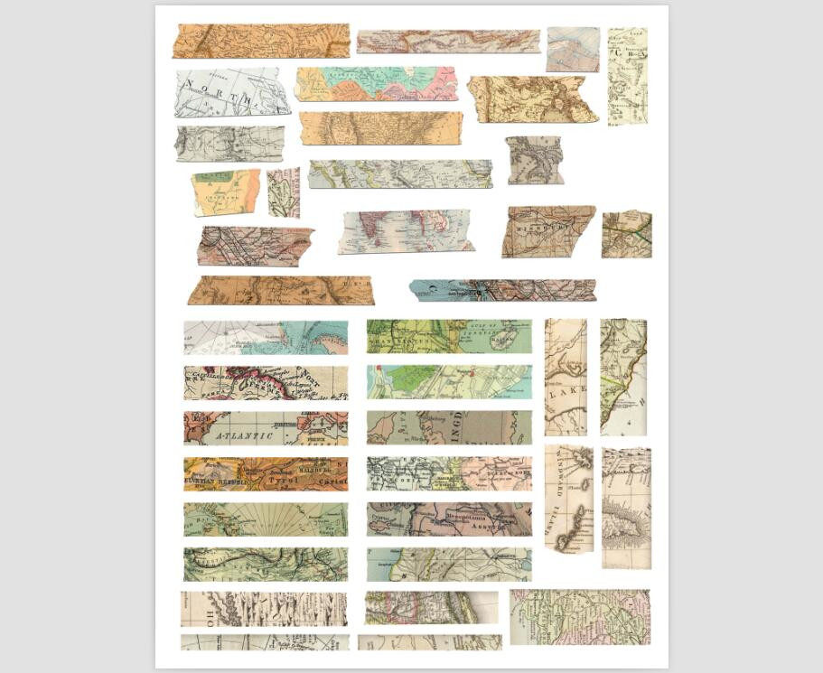 未裁剪 地圖款膠帶自制手賬貼紙a4和紙不乾膠貼紙打印