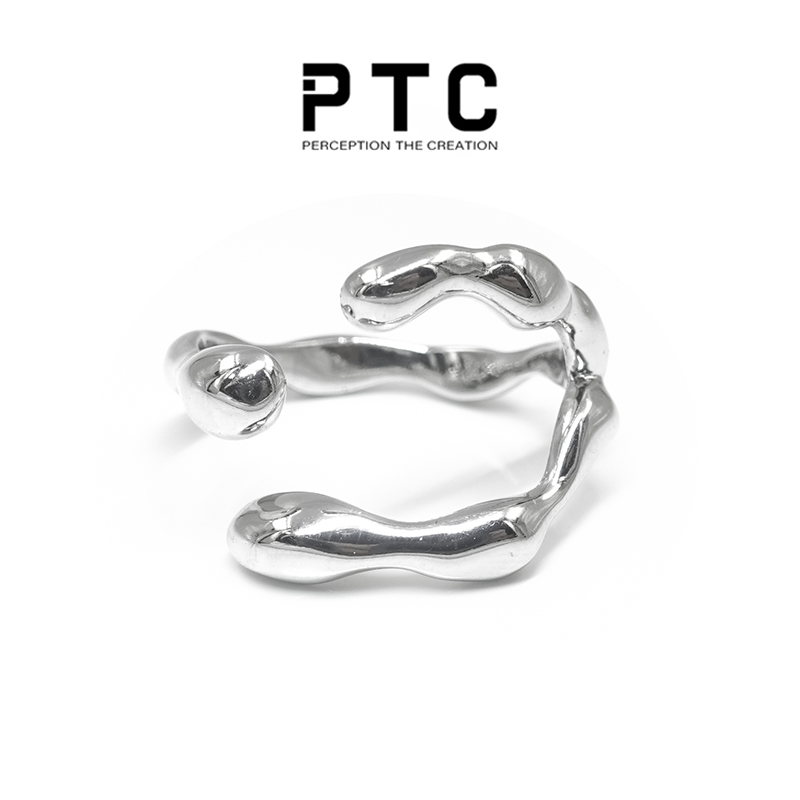 PTC minimalist lines crisscross small crowd lukewarm dark black wind design S925 through body pure silver opening ring male and female