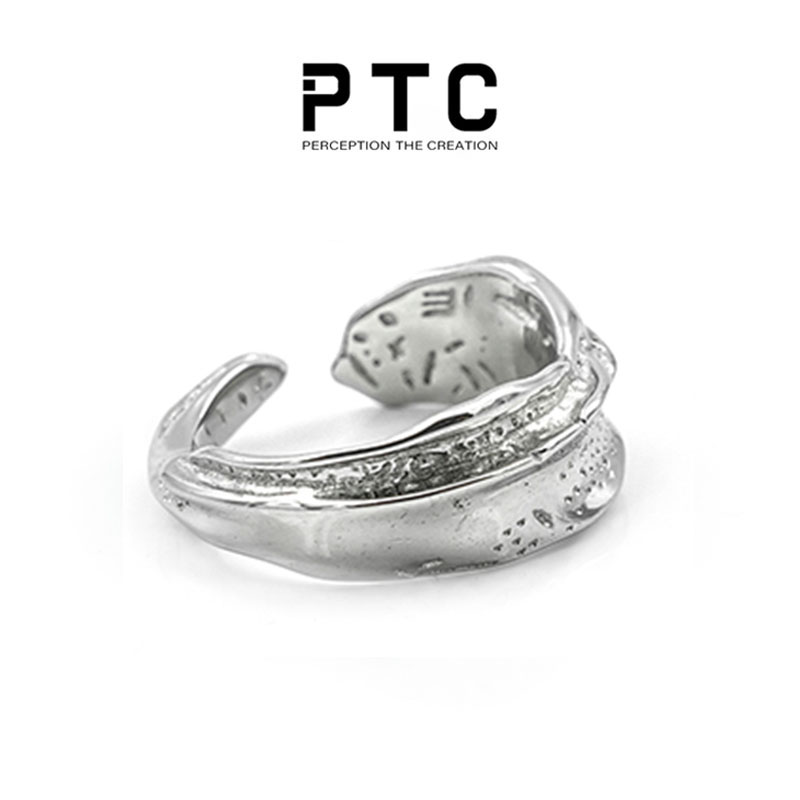 PTC S925 pure silver irregular rugged reworked small crowdsourced design opening adjustable ring male and female neutral