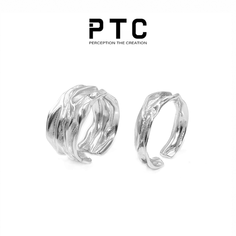 PTC cold wind niche design irregular folding opening adjustable S925 silver ring male and female models