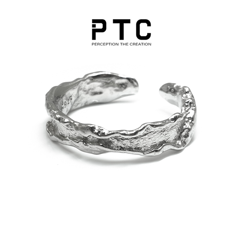 PTC niche irregular personality design burning texture S925 hole silver male and female opening adjustable ring