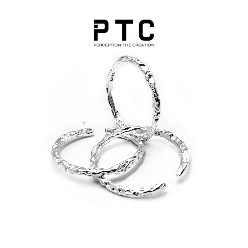 PTC minimalist niche design for men and women with 925 sterling silver open plain ring tin foil texture opening cold wind ring