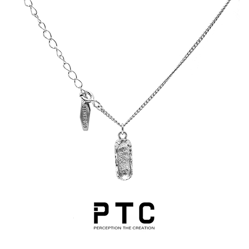 PTC S925 pure silver minimalist design 100 lap tin paper textured texture small silver ingots pendant necklace male and female lovers