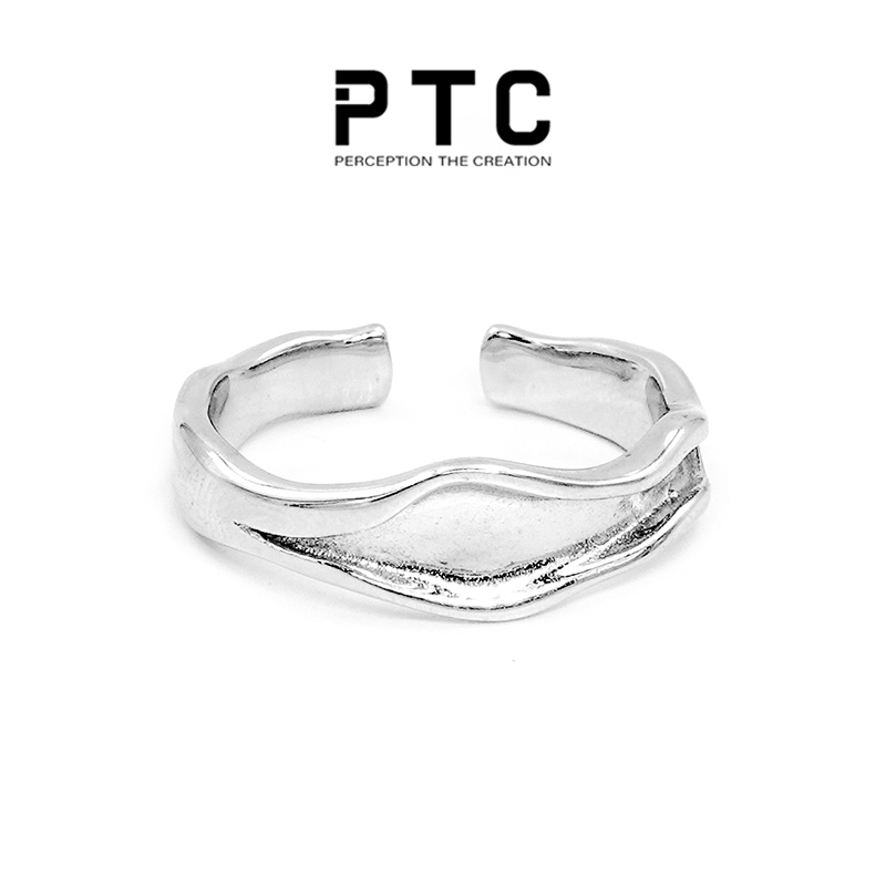 PTC superior light-sensitive face minimalist wavy rugged irregular S925 pure silver opening ring small crowddesign male and female