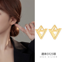 This life year 925 pure silver Korean version geometric ear nail woman small and delicate triangle inlaid drill superior earrings lins new