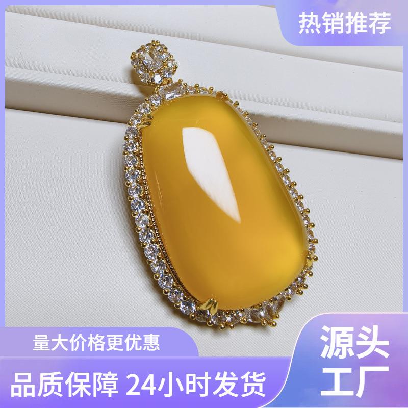 Agate Pendant for the Year of Birth, Chinese Style Agate Necklace, Amber Yellow Agate, Jade Sweater Chain, Peace Buckle Necklace Gift