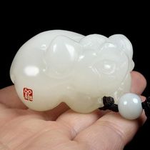 Xinjiang Hotan jade color lucky pig handle piece Afghan white jade seed material hand toy piece mutton fat jade handle piece jade pig