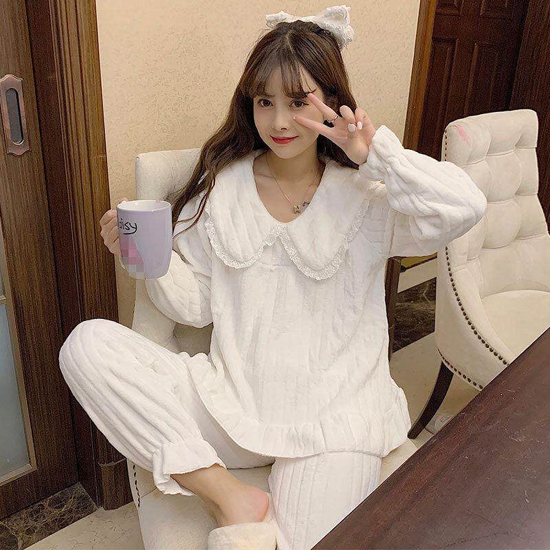 Princess Wind Sleepwear Woman Autumn Winter Style Coral Fleece Thickened Warm Suit Korean Version Flannel Winter Teenage Girl's Home Clothes-Taobao