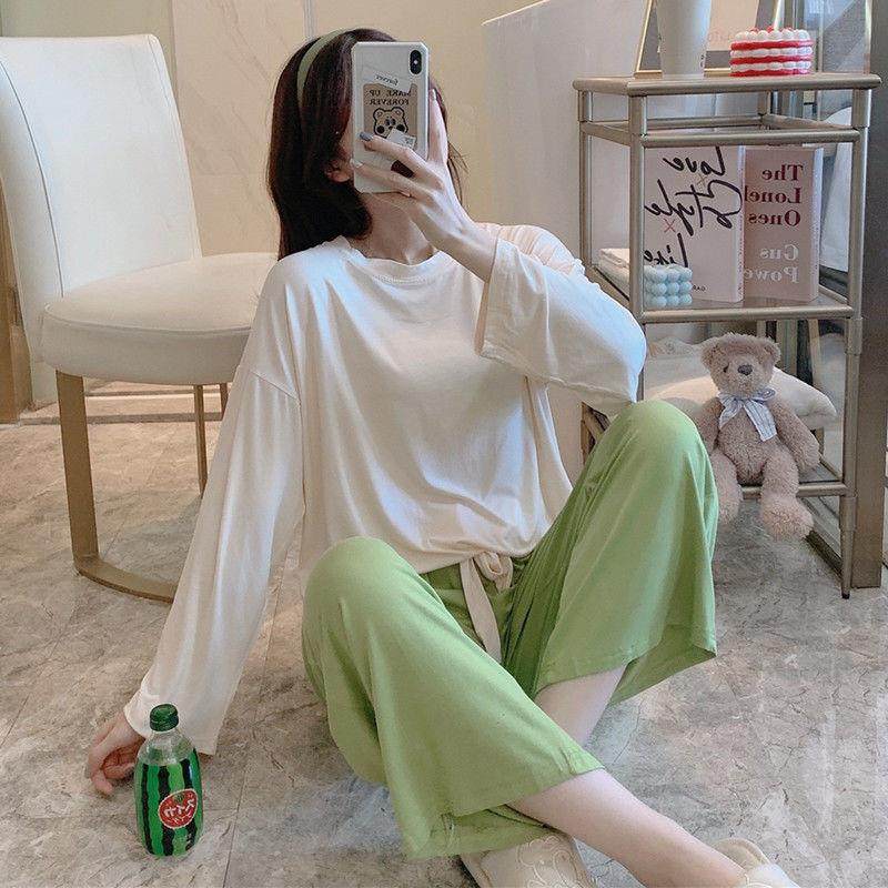 Pajamas female modal Spring and Autumn long sleeves thin loose casual simple students can wear two-piece home clothes