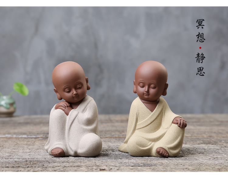 Trà gốm thú cưng nhỏ dễ thương Phật Zen Trang trí trà Kung Fu bộ trà chơi tím cát màu cát nhỏ tu sĩ trà trang trí bình ủ trà 10l