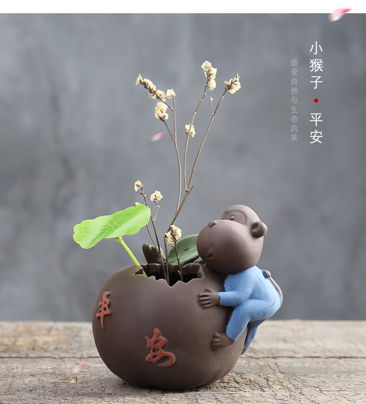 Dễ thương pig trà pet đồ trang trí mini thủy canh hoa boutique cát màu tím khỉ đồ trang trí bàn trà phụ kiện trà có thể được nâng lên