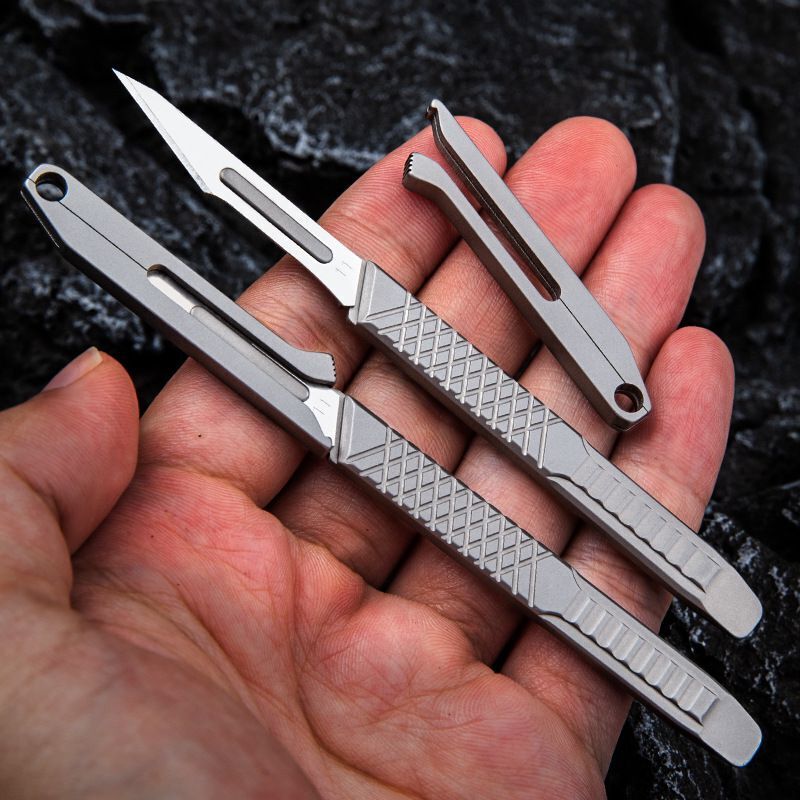 Edc Titanium Alloy Straight Handle Carving Knife No. 11 Surgical Blade Pure Titanium Handle Utility Knife Paper Cutter Express Box Opener