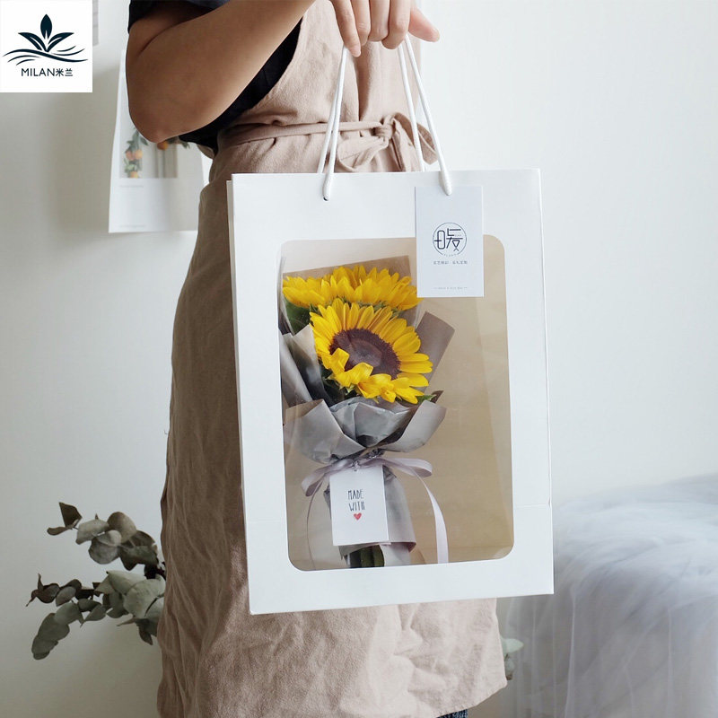 INS transparent window tote bag bouquet packaging bag flower gift tote bag window opp kraft paper bag
