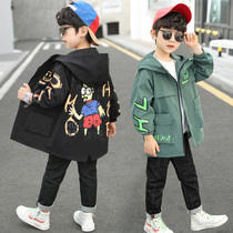 Boys spring and autumn jacket Childrens mid-style foreign air windsuit 2021 Fall new little boy Katong Lianlian hat blouses