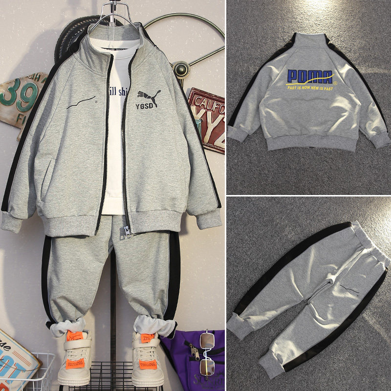 Boys' autumn sports suit 2021 autumn and winter new children's Korean version thick cotton T casual two-piece tide brand baseball uniform