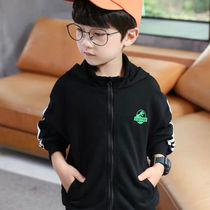 Boy Clothing Boy 2021 New Spring Autumn Thin Coat Children Handsome gas Lianhood Hood Sweatshirt CUHK Tong Tide Zipper Blouse