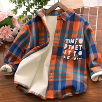 Boy winter gush shirt 2021 autumn winter new integrated suede warm jacket CUHK Thickened Plaid blouse