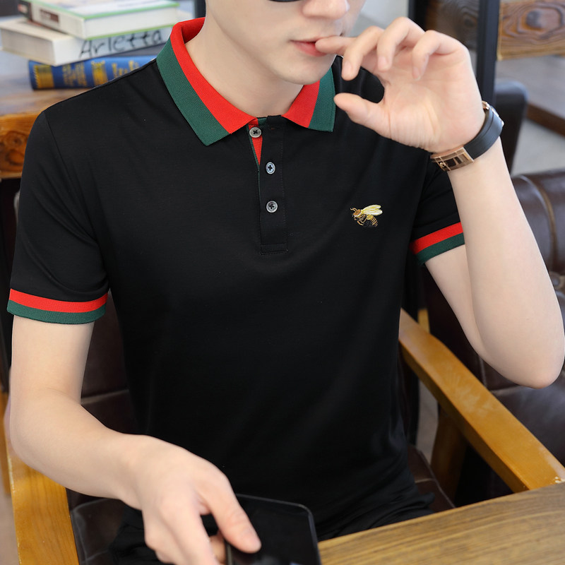 POLO shirt male boomer 2022 new summer trendy workout small bee embroidered pure cotton turtlenecks short sleeve T-shirt man