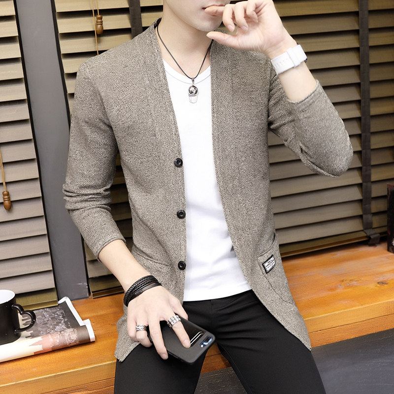 Cardio-hoodie Men's spring autumn 2022 new Korean version 100 Ride Tide Cards Casual Sweater In a Long version of the Knitted Sweater Jacket Man