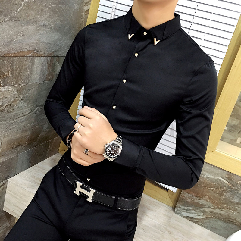 Shirt man long sleeve spring autumn new Korean version trend to fix handsome and elastic free ironing business positive dress casual shirt man
