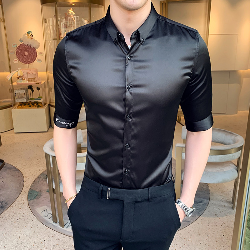 Summer New Seven-sleeve Shirt Men Short Sleeve Handy Cutting Cut-up Shirt in Leisure