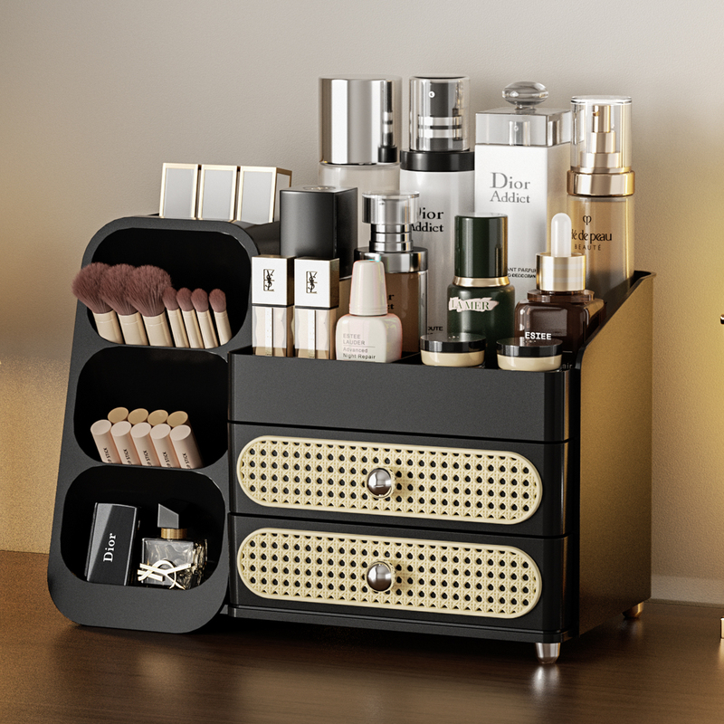 Japanese Cosmetics Storage Box, Desktop High-End Dressing Table Drawer-Type Large-Capacity Lipstick and Perfume Organizer Box