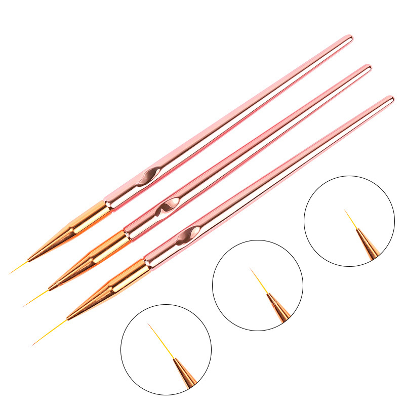Manicure special drawing line pens 3 sets of rose gold electroplating rod painted brushed glue color pens
