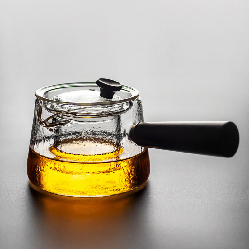 Hammer pattern thickened side handle glass teapot high temperature open fire tea maker filter black tea tangerine peel black crystal furnace single pot