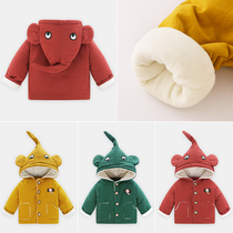 (Broken code clearance) baby winter clothes 1 cartoon hooded thick coat baby childrens cotton clothes 3 warm plus Velvet