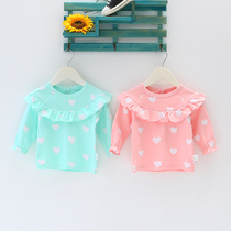 (Broken code clearance) Korean girl base shirt coat Spring and Autumn new love lace long sleeve T-shirt baby