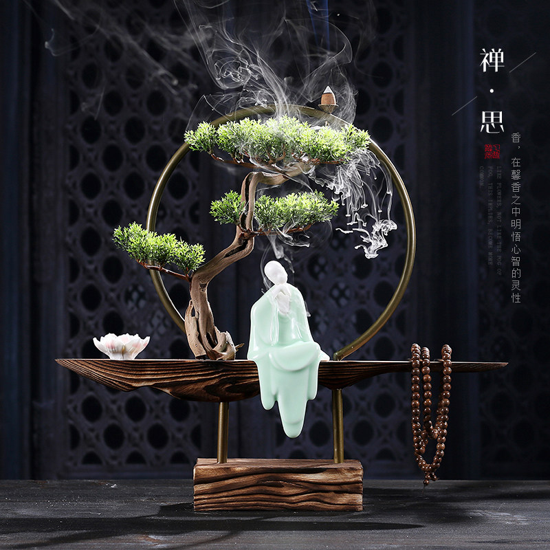Zen Pendulum Pieces Chinese Style Decoration Craft Gift Pendulum back-back Incense Stove Ceramics Office Living-room Creative Soft Fit for Fancy Zen