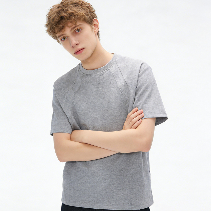 Dl Brand Summer Patchwork Short-Sleeve Men's T-Shirt, Loose Solid Color Casual Top, Niche Design T-Shirt for Men