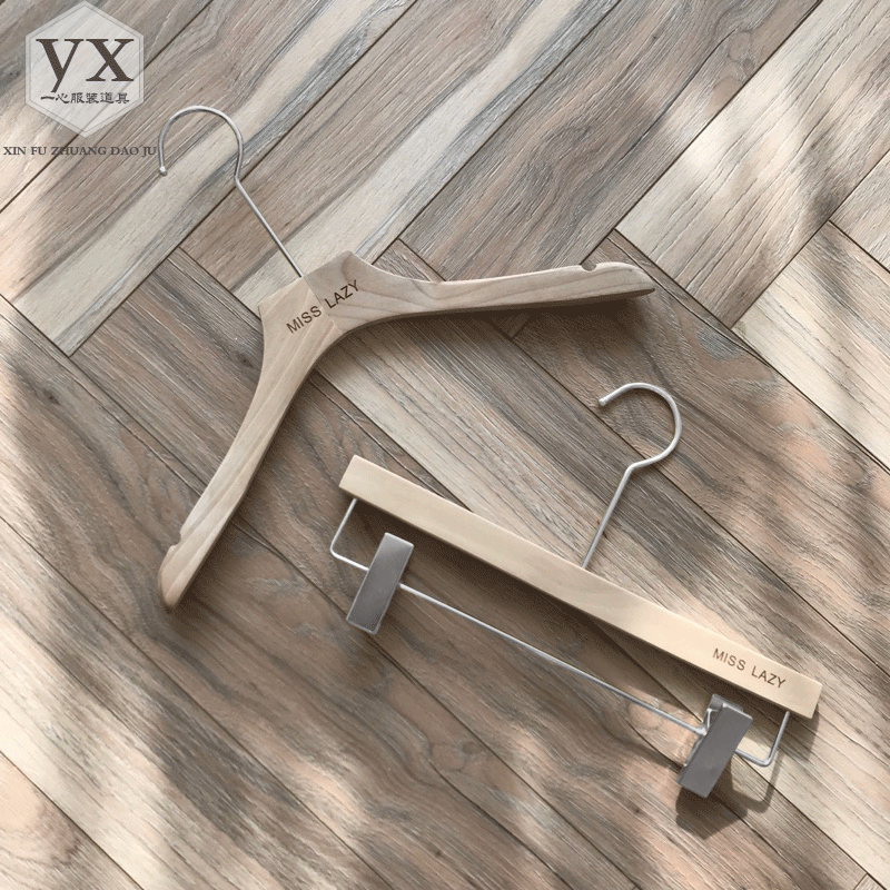 Hanger clothing store special non-marking clothes hanging women's clothing store solid wood plus thick clothes support log color anti-slip pants clip customization