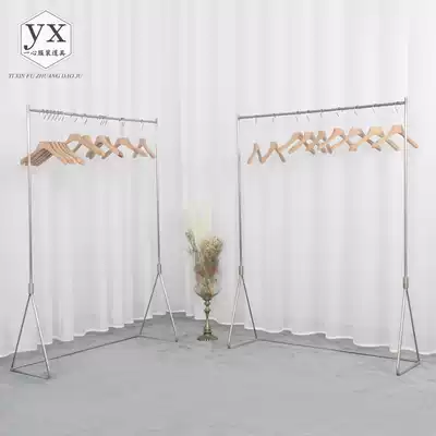 Clothing store hanger Stainless steel titanium alloy color side hanging display rack Floor-standing shelf Women's clothing display rack