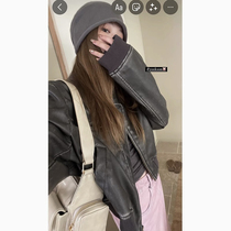 Baseball leather jacket for women 2024 spring and autumn new style this years popular retro hippie right shoulder distressed all-match jacket