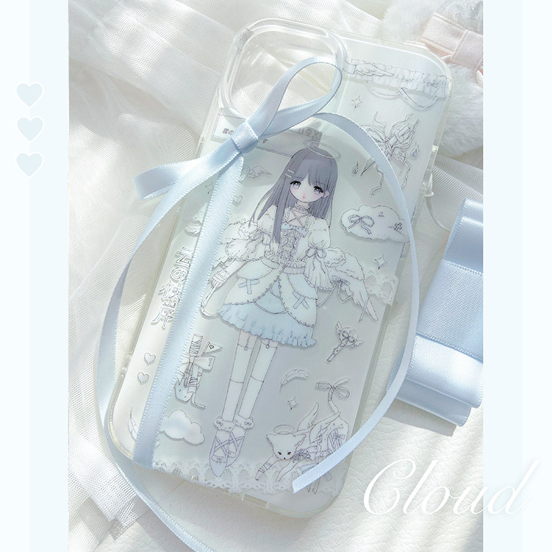Original Water Color Angel Girl Heart Handshell Applicable Apple 13 bilayer imd softshell iPhone14promax-Taobao