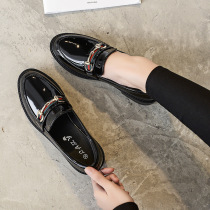 Hong Kong British style small leather shoes womens 2021 summer new black patent leather single shoes wild low-heeled thick-soled loafers