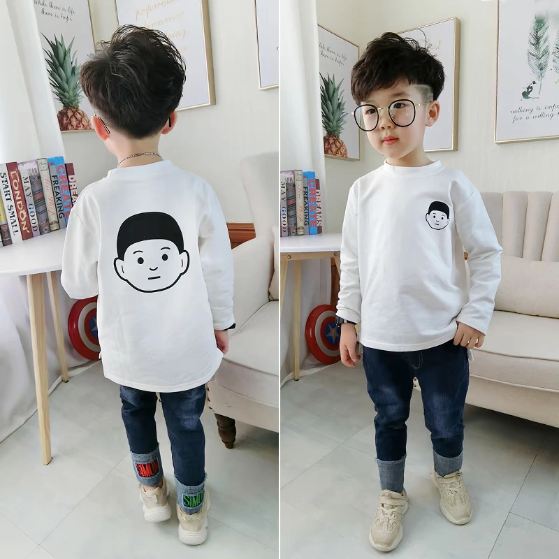 Áo thun trẻ em dài tay cotton 2019 Quần áo trẻ em mới bé sơ sinh đáy quần bé trai áo thun bé gái 3-5 tuổi mặc - Áo thun