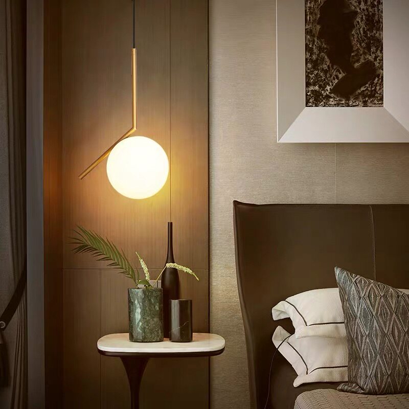Nordic Brass Chandelia Rear Modern Minimalist Dining Room Bar Counter Shop Decorated Glass Round Ball Bedroom Net Red Bed Headlights