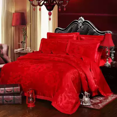Wedding four-piece set of big red cotton lace Korean pure cotton bedding Wedding 1 8m bed