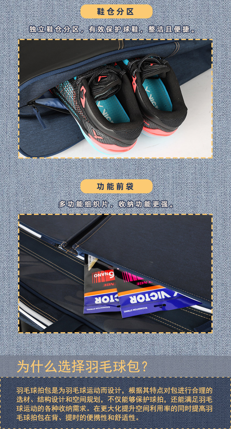Сумка для ракетки victor威克多胜利br9615cps胶囊羽毛球矩形包br5643多隔层大容量
