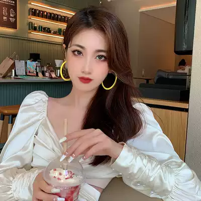 Korean candy color big circle ring ring earrings female 2021 New exaggerated temperament advanced sense candy color earrings tide