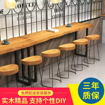 American solid wood bar table against the wall long table bar bar Nordic simple modern High Table Table Table and Chair combination iron art