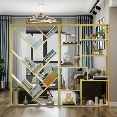 Iron partition shelf Nordic creative simple living room dining room floor screen bookshelf multi-layer solid wood storage shelf