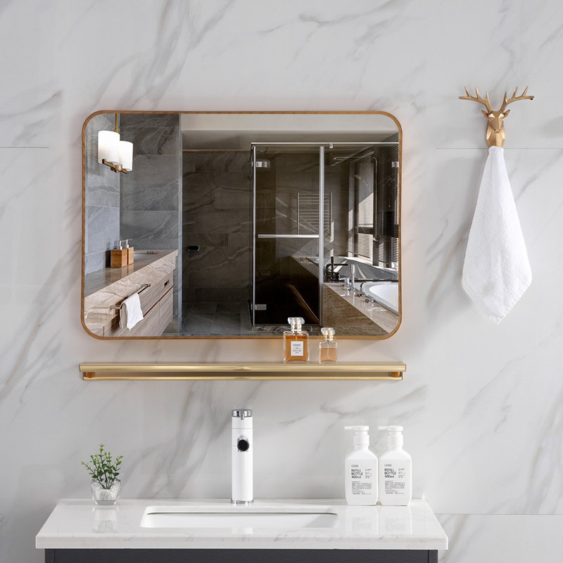 Bathroom mirror wall self-adhesive free punch-free square makeup room square mirror wall hanging wall washing makeup cabinet with shelf